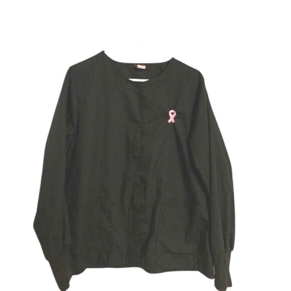 Denice Unisex Black Long Sleeve Shirt With Pink Ribbon Embroidery